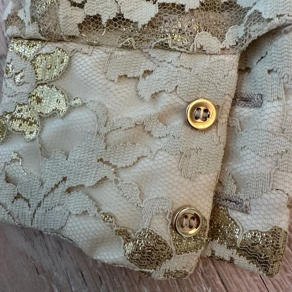 Gibbs-Louis 60s Vintage Gold Floral Lace Two-Piece Holiday Set - Picture 6 of 14